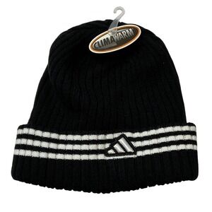 NWT Adidas ClimaWarm Black White Striped Winter Beanie Hat OSFA Classic Casual‎